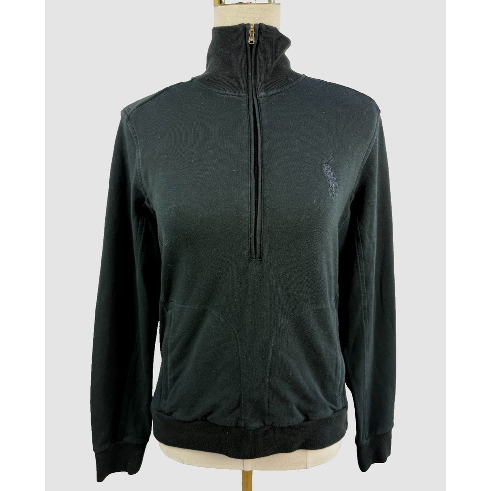 Ralph Lauren Golf Womens Black Quarter Zip Pullover Cotton Sweatshirt Large
